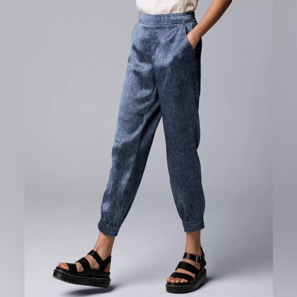 Simply Vera Vera Wang Women's Small Jogger Pants Blue Denim Wash Effortless NEW